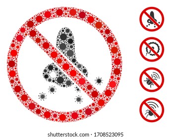 Mosaic stop nasal virus spread united from coronavirus elements in various sizes and color hues. Vector pathogen parts are united into abstract mosaic stop nasal virus spread icon.