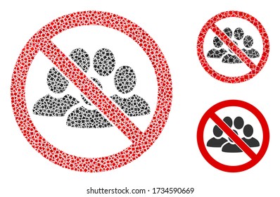 Mosaic Stop personas icono de multitud organizada a partir de elementos ásperos en varios tamaños, posiciones y proporciones. Las partes escarpadas vectoriales se organizan en composición abstracta, detienen a la gente como icono de la multitud.