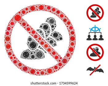 Mosaic stop people queue designed from SARS virus icons in various sizes and color hues. Vector pathogen elements are arranged into abstract mosaic stop people queue icon. Some bonus icons are added.