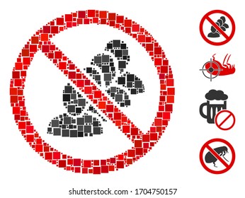 Mosaic Stop people queue icon constructed from square elements in variable sizes and color hues. Vector square elements are united into abstract mosaic stop people queue icon.