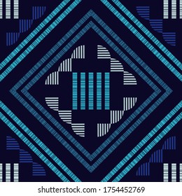 Mosaic of striped figures. Seamless pattern. Geometry. Design with manual hatching. Textile. Ethnic boho ornament. Vector illustration for web design or print.