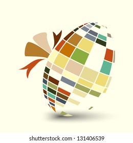 Mosaic style Easter egg tied with a ribbon. Retro colour scheme. EPS10 vector format.