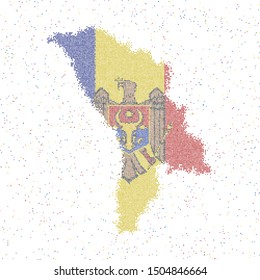 Mosaic style map of Moldova with its flag. Vector illustration.
