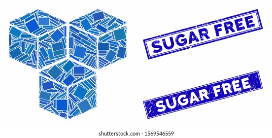 Mosaic sugar cubes pictogram and rectangular seal stamps. Flat vector sugar cubes mosaic pictogram of random rotated rectangular elements.  