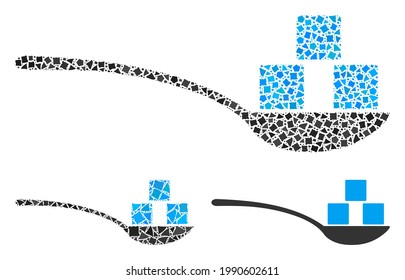 Mosaic Sugar spoon icon composed of uneven pieces in various sizes, positions and proportions. Vector inequal pieces are arranged into abstract mosaic sugar spoon icon.