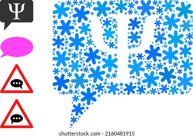 Mosaic suggestion cloud icon is combined for winter, New Year, Christmas. Suggestion cloud icon mosaic is composed from light blue ice crystals. Some similar icons are added.
