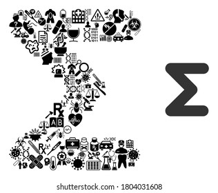 Mosaic Sum From Health Care Symbols And Basic Icon. Mosaic Vector Sum Is Created With Health Care Symbols. Flat Illustrations Elements For Hospital Advertisement.