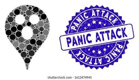 Mosaic surprized smiley map marker icon and distressed stamp watermark with Panic Attack phrase.