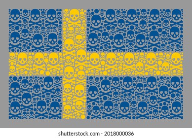 Mosaic Sweden flag created of skull items. Mortal vector straight collage Sweden flag created for hazard posters. Designed for political and patriotic applications.