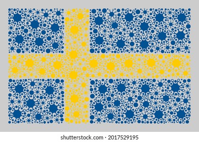 Mosaic Sweden flag designed of covid icons. Vector covid-2019 mosaic Sweden flag designed for lockdown illustrations. Designed for political or patriotic doctrines.
