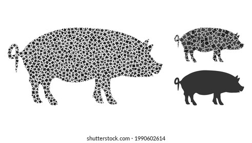 Mosaic Swine icon united from uneven spots in different sizes, positions and proportions. Vector trembly pieces are united into abstract mosaic swine icon. Abstract mosaic based on Swine pictogram.