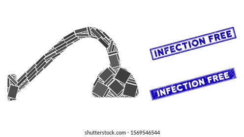 Mosaic tap mixer icon and rectangular stamps. Flat vector tap mixer mosaic icon of scattered rotated rectangular items. Blue caption rubber seals with rubber surface.