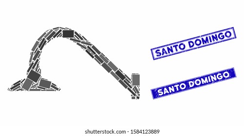 Mosaic tap mixer pictogram and rectangular Santo Domingo seal stamps. Flat vector tap mixer mosaic icon of randomized rotated rectangular elements.