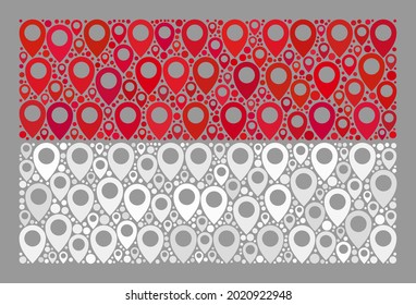 Mosaic targeting Indonesia flag constructed with pin elements. Vector collage rectangular Indonesia flag constructed for geographic applications.