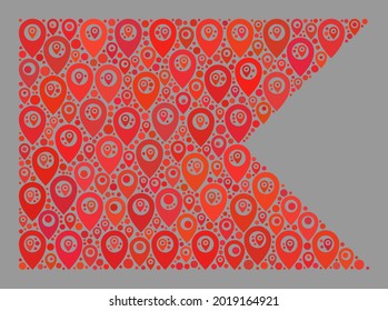 Mosaic targeting red guidon flag constructed with direction items. Vector collage straight red guidon flag designed for cartography wallpapers.