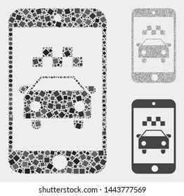 Mosaic Taxi smartphone application icon designed from circle and square items in random sizes, positions and proportions.
