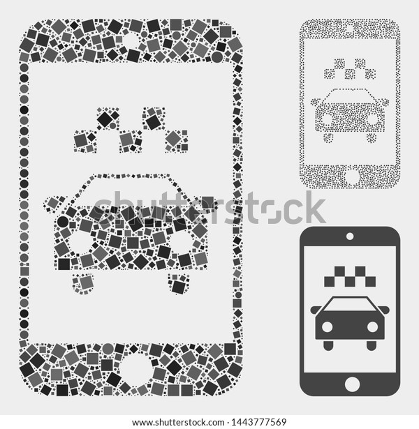 Mosaic\
Taxi smartphone application icon designed from circle and square\
items in random sizes, positions and\
proportions.