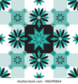 Mosaic teal pattern flowers