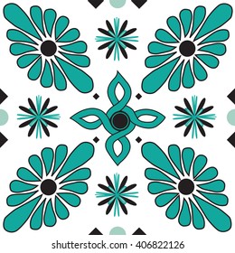 Mosaic teal symbol pattern