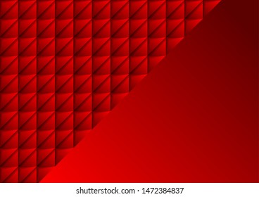 Mosaic tech texture with red triangles. Technology geometric background, 3d tiles abstract pattern. Vector design