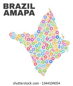 Mosaic technical Amapa state map isolated on a white background. Vector geographic abstraction in different colors. Mosaic of Amapa state map combined of scattered colorful wheel items.