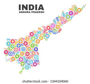 Mosaic technical Andhra Pradesh State map isolated on a white background. Vector geographic abstraction in different colors.