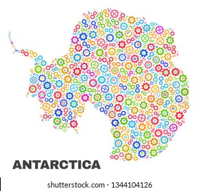 Mosaic technical Antarctica continent map isolated on a white background. Vector geographic abstraction in different colors.