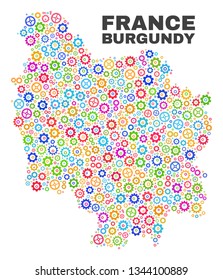Mosaic technical Burgundy Province map isolated on a white background. Vector geographic abstraction in different colors.