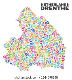 Mosaic technical Drenthe Province map isolated on a white background. Vector geographic abstraction in different colors.