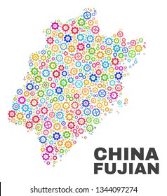 Mosaic technical Fujian Province map isolated on a white background. Vector geographic abstraction in different colors.