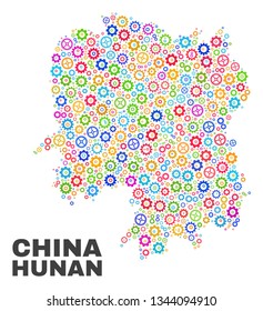 Mosaic technical Hunan Province map isolated on a white background. Vector geographic abstraction in different colors.