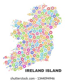 Mosaic technical Ireland Island map isolated on a white background. Vector geographic abstraction in different colors. Mosaic of Ireland Island map combined of random colorful wheel items.