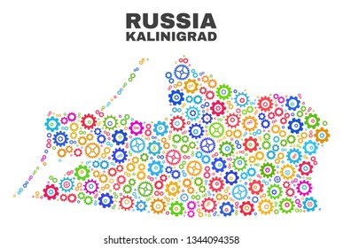 Mosaic technical Kalinigrad Region map isolated on a white background. Vector geographic abstraction in different colors.