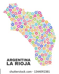 Mosaic technical La Rioja of Argentina map isolated on a white background. Vector geographic abstraction in different colors.
