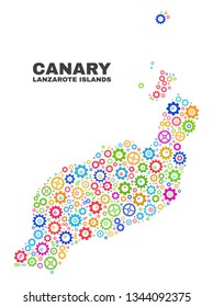 Mosaic technical Lanzarote Islands map isolated on a white background. Vector geographic abstraction in different colors.