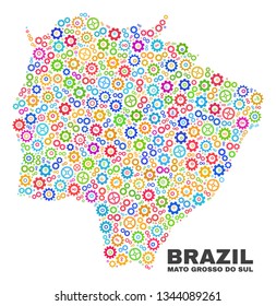 Mosaic technical Mato Grosso do Sul State map isolated on a white background. Vector geographic abstraction in different colors.