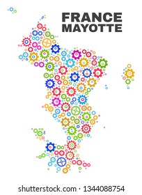 Mosaic technical Mayotte Islands map isolated on a white background. Vector geographic abstraction in different colors.