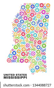 Mosaic technical Mississippi State map isolated on a white background. Vector geographic abstraction in different colors.