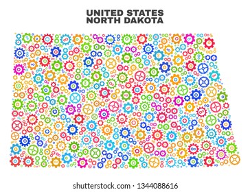 Mosaic technical North Dakota State map isolated on a white background. Vector geographic abstraction in different colors.