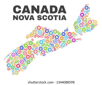 Mosaic technical Nova Scotia Province map isolated on a white background. Vector geographic abstraction in different colors.