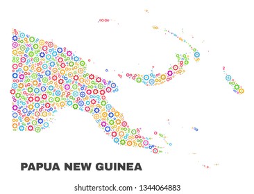 Mosaic technical Papua New Guinea map isolated on a white background. Vector geographic abstraction in different colors.