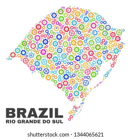 Mosaic technical Rio Grande do Sul State map isolated on a white background. Vector geographic abstraction in different colors.