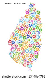 Mosaic technical Saint Lucia Island map isolated on a white background. Vector geographic abstraction in different colors.