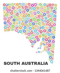 Mosaic technical South Australia map isolated on a white background. Vector geographic abstraction in different colors.