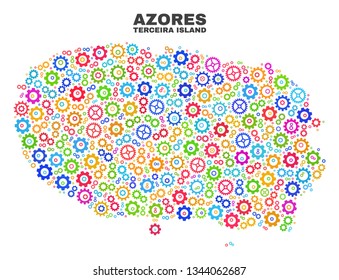 Mosaic technical Terceira Island map isolated on a white background. Vector geographic abstraction in different colors.