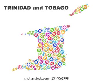 Mosaic technical Trinidad and Tobago map isolated on a white background. Vector geographic abstraction in different colors.