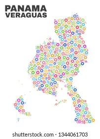Mosaic technical Veraguas Province map isolated on a white background. Vector geographic abstraction in different colors.
