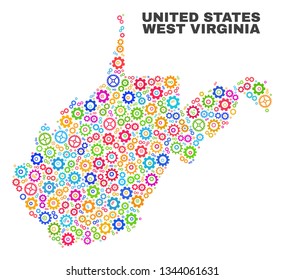 Mosaic technical West Virginia State map isolated on a white background. Vector geographic abstraction in different colors.