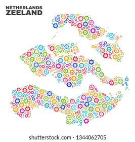 Mosaic technical Zeeland Province map isolated on a white background. Vector geographic abstraction in different colors.