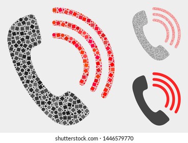 Mosaic Telephone call icon composed of spheric and square items in different sizes, positions and proportions. Vector round and square items are combined into abstract mosaic telephone call icons.
